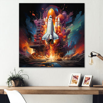 Rocketship Cosmic Fusion I - Rocketship Canvas Wall Art